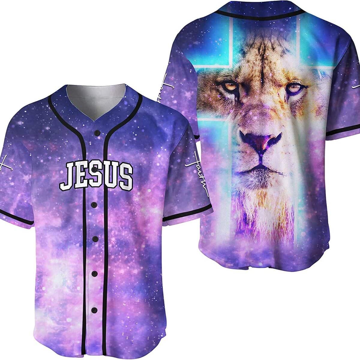 Jesus Baseball Jersey Galaxy And Lion Pattern All Over Print Jesus Baseball Jersey Galaxy And Lion Pattern All Over Print