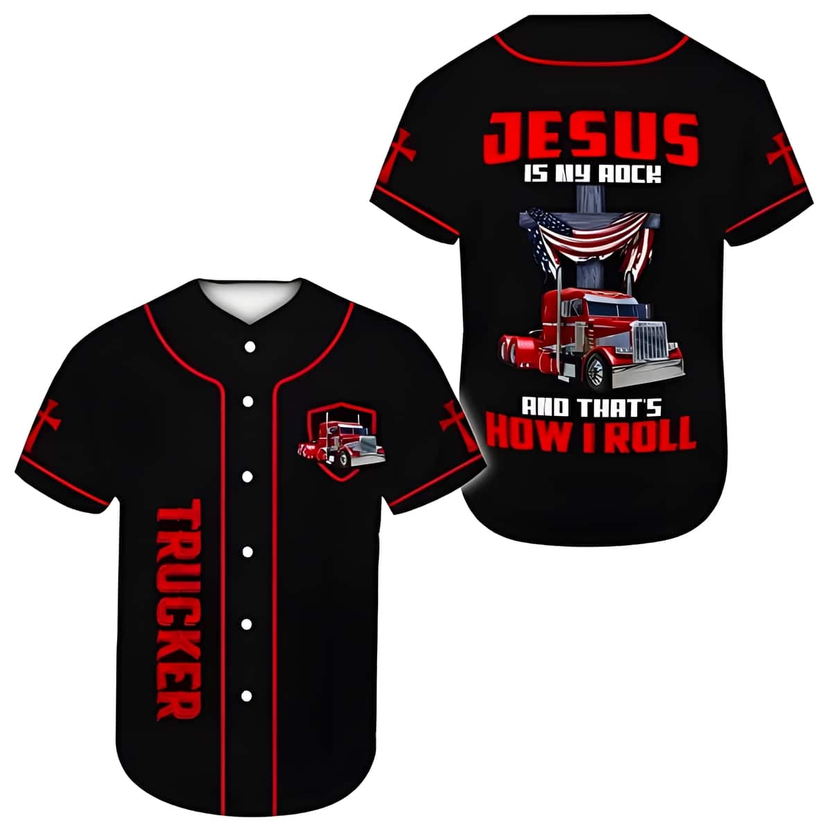 Jesus Trucker Baseball Jersey Jesus Is My Rock And That's How I Roll Jesus Trucker Baseball Jersey Jesus Is My Rock And That's How I Roll