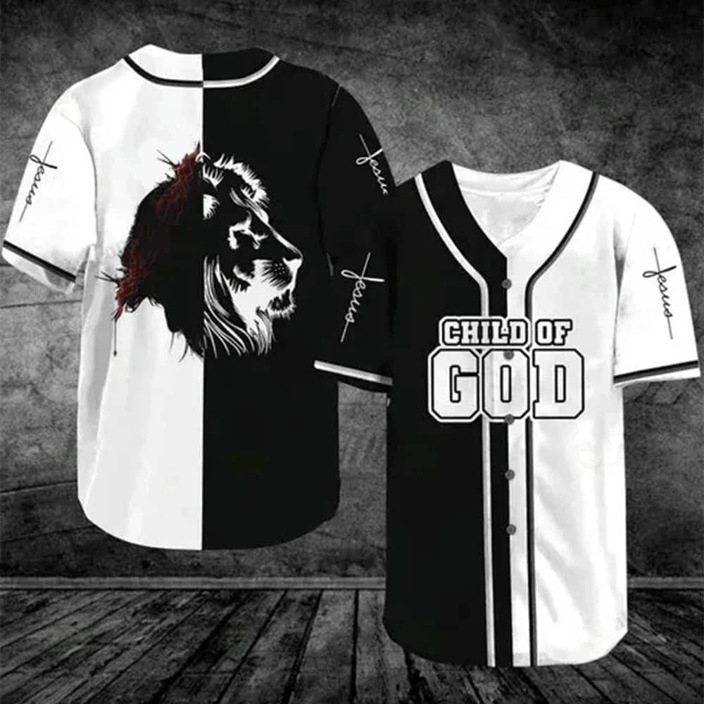 Lion Jesus Baseball Jersey Child Of God Black And White Split Lion Jesus Baseball Jersey Child Of God Black And White Split