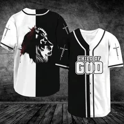 Lion Jesus Baseball Jersey Child Of God Black And White Split
