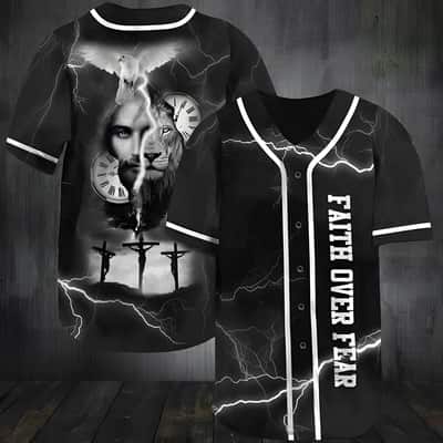 Jesus Baseball Jersey Lion Time Faith Over Fear Best Christian Gift