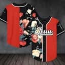 Jesus Baseball Jersey Rose Pattern Blend Red Color