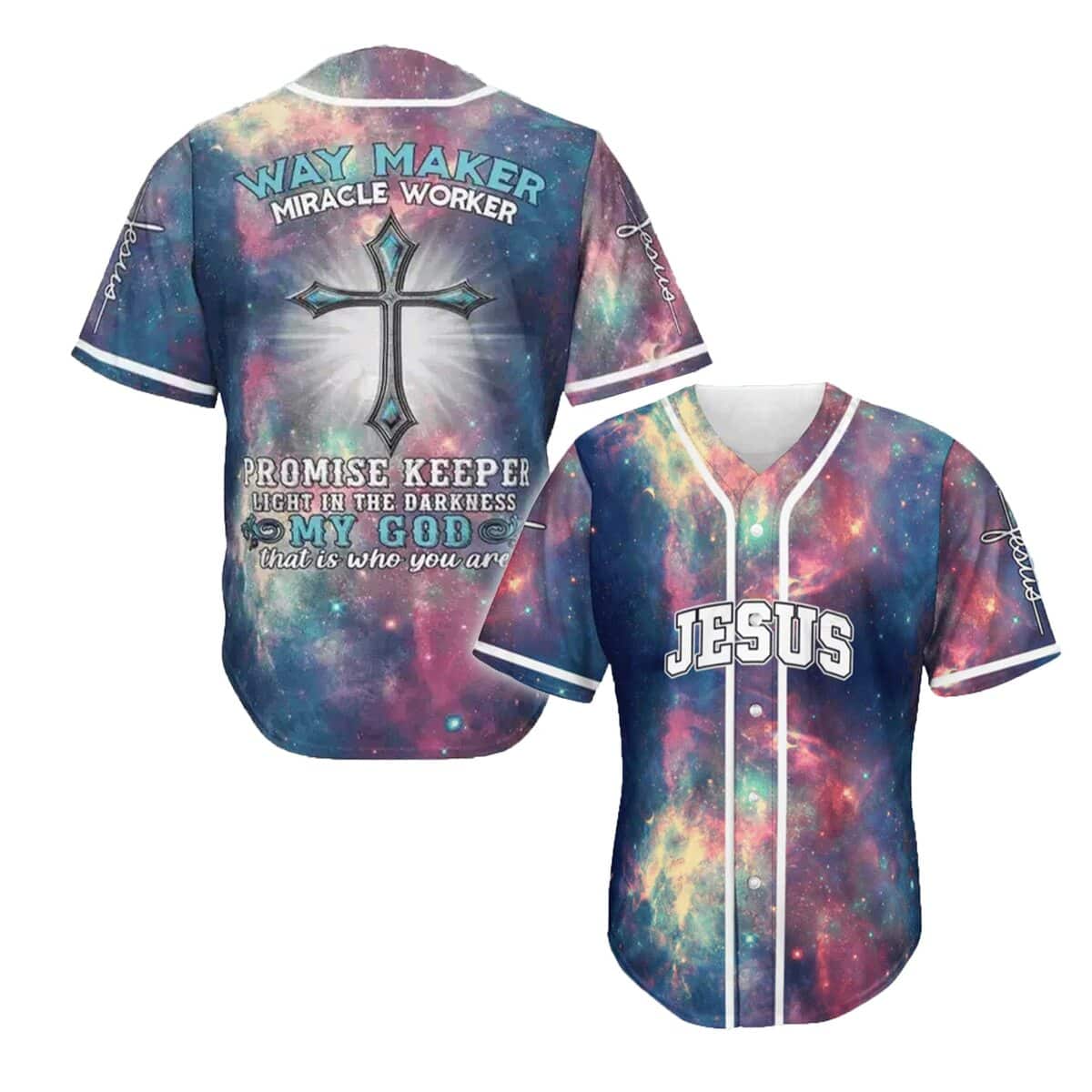 Jesus Faith And Crucifix Baseball Jersey Way Maker Miracle Worker