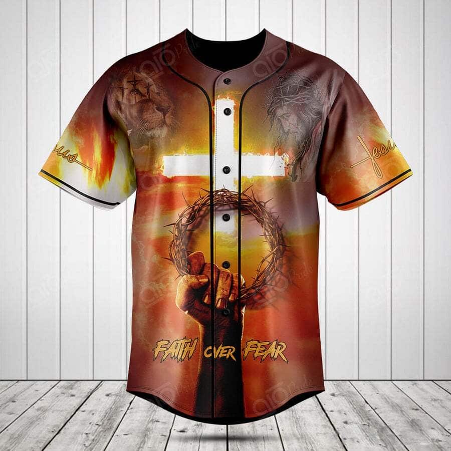Faith Over Fear Jesus Baseball Jersey Christian Gift For Husband Faith Over Fear Jesus Baseball Jersey Christian Gift For Husband