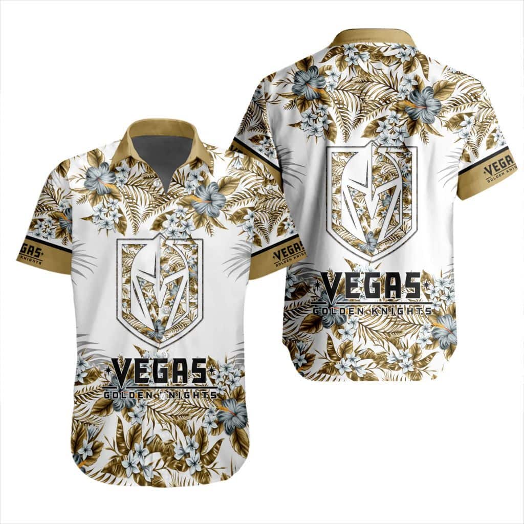 NHL Vegas Golden Knights Hawaiian Shirt Flower Pattern Hockey Fans Gift NHL Vegas Golden Knights Hawaiian Shirt Flower Pattern Hockey Fans Gift