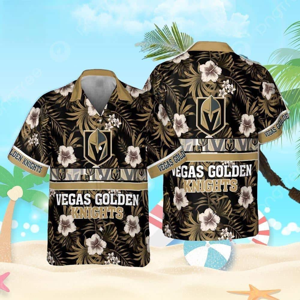 NHL Vegas Golden Knights Hawaiian Shirt Hibiscus Pattern Best Beach Gift NHL Vegas Golden Knights Hawaiian Shirt Hibiscus Pattern Best Beach Gift