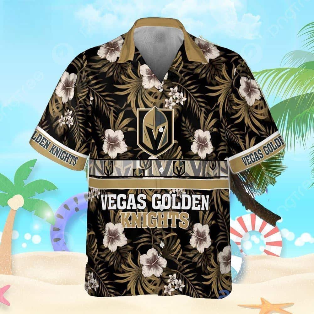 NHL Vegas Golden Knights Hawaiian Shirt Hibiscus Pattern Best Beach Gift NHL Vegas Golden Knights Hawaiian Shirt Hibiscus Pattern Best Beach Gift