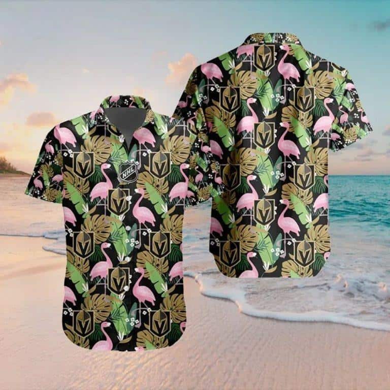 NHL Vegas Golden Knights Hawaiian Shirt Flamingo Pattern Beach Vacation Gift NHL Vegas Golden Knights Hawaiian Shirt Flamingo Pattern Beach Vacation Gift