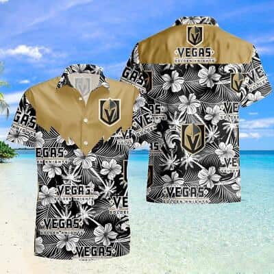 NHL Vegas Golden Knights Hawaiian Shirt Tropical Flower Pattern NHL Vegas Golden Knights Hawaiian Shirt Tropical Flower Pattern