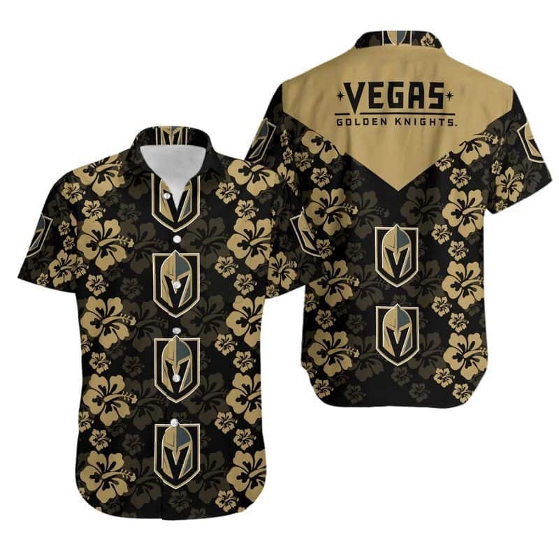 NHL Vegas Golden Knights Hawaiian Shirt Hibiscus Pattern Beach Gift For Dad NHL Vegas Golden Knights Hawaiian Shirt Hibiscus Pattern Beach Gift For Dad
