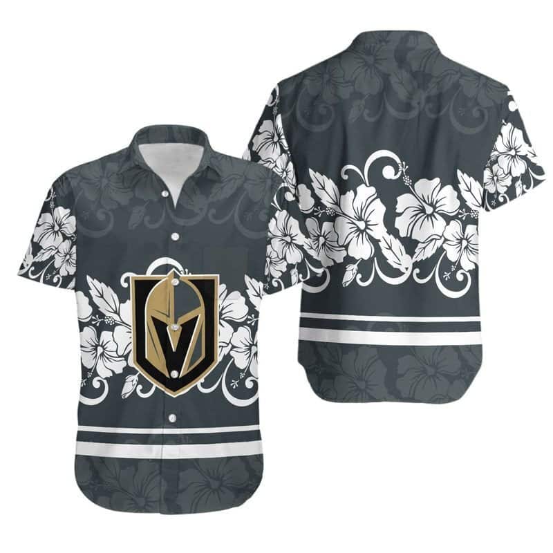 NHL Vegas Golden Knights Hawaiian Shirt Hibiscus Pattern Hockey Fans Gift NHL Vegas Golden Knights Hawaiian Shirt Hibiscus Pattern Hockey Fans Gift