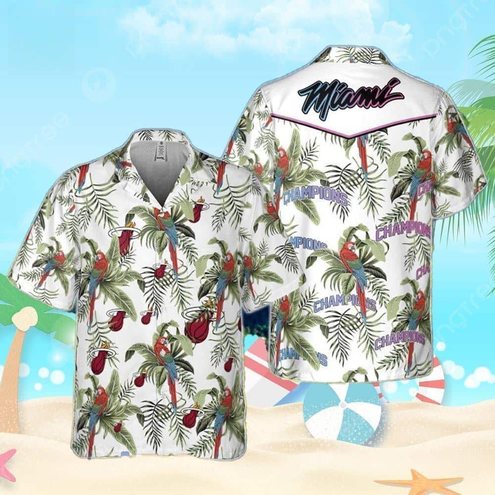 NBA Miami Heat Hawaiian Shirt Tropical And Basketball Champions Pattern NBA Miami Heat Hawaiian Shirt Tropical And Basketball Champions Pattern