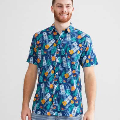 Summer Aloha Busch Light Hawaiian Shirt Palm Leaves Pattern Beach Gift