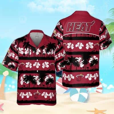 NBA Miami Heat Hawaiian Shirt White Hibiscus Flower On Red Background NBA Miami Heat Hawaiian Shirt White Hibiscus Flower On Red Background