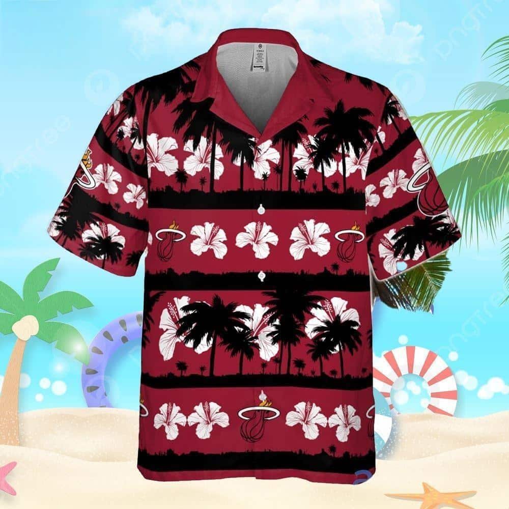 NBA Miami Heat Hawaiian Shirt White Hibiscus Flower On Red Background NBA Miami Heat Hawaiian Shirt White Hibiscus Flower On Red Background
