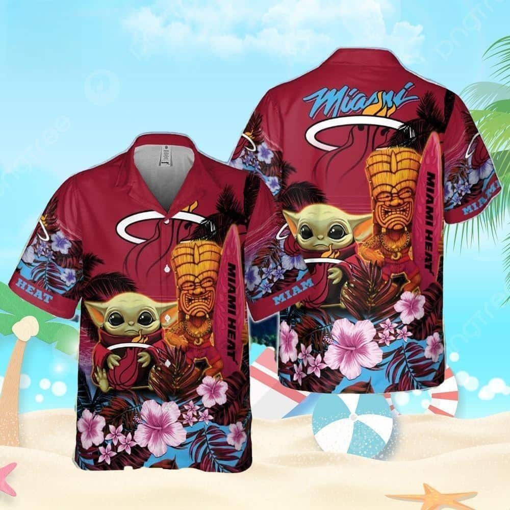 Baby Yoda Loves Miami Heat Hawaiian Shirt Gift For Basketball Fans