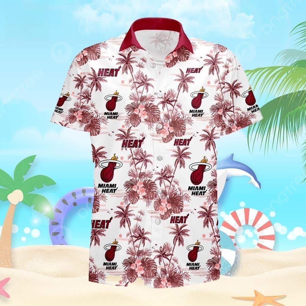 NBA Miami Heat Hawaiian Shirt Tropical Flower Pattern Beach Gift NBA Miami Heat Hawaiian Shirt Tropical Flower Pattern Beach Gift