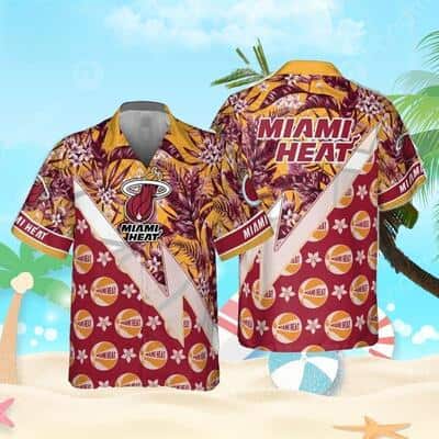 Summer Aloha Miami Heat Hawaiian Shirt Tropical And Basketball Pattern Summer Aloha Miami Heat Hawaiian Shirt Tropical And Basketball Pattern