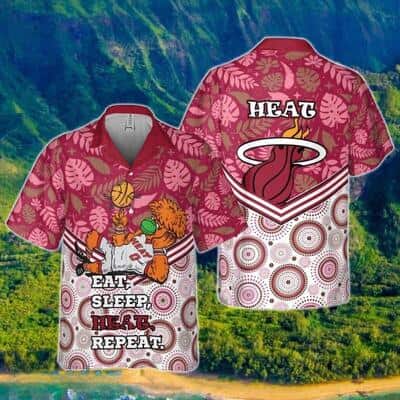 Burnie Miami Heat Hawaiian Shirt Eat Sleep Heat Repeat Palm Leaves Pattern Burnie Miami Heat Hawaiian Shirt Eat Sleep Heat Repeat Palm Leaves Pattern