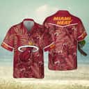 NBA Miami Heat Hawaiian Shirt Palm Leaves On Red Background NBA Miami Heat Hawaiian Shirt Palm Leaves On Red Background
