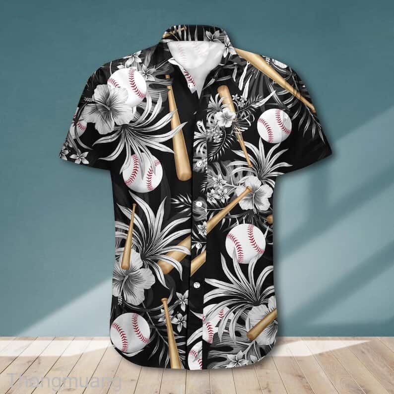 Aloha Baseball Hawaiian Shirt Tropical Pattern On Black Theme Aloha Baseball Hawaiian Shirt Tropical Pattern On Black Theme