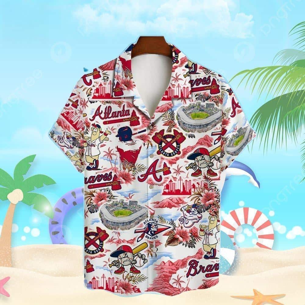 MLB Atlanta Braves Hawaiian Shirt Baseball Pattern On White Background MLB Atlanta Braves Hawaiian Shirt Baseball Pattern On White Background