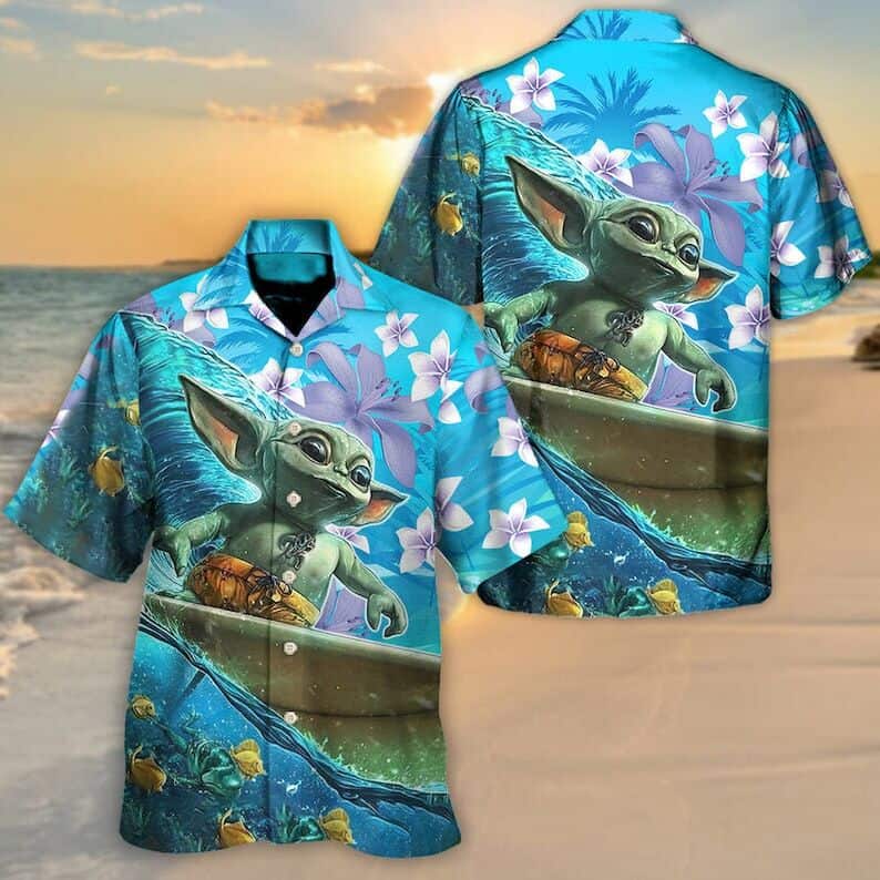Aloha Star Wars Baby Yoda Surfing Hawaiian Shirt Summer Vacation Gift Aloha Star Wars Baby Yoda Surfing Hawaiian Shirt Summer Vacation Gift