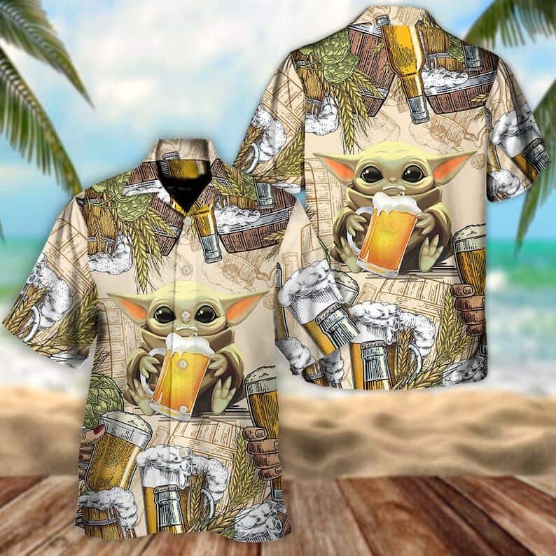 Aloha Star Wars Baby Yoda And Wheat Beer Hawaiian Shirt