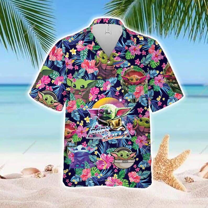 Aloha Vibes Baby Yoda Star Wars Hawaiian Shirt Tropical Flowers Pattern