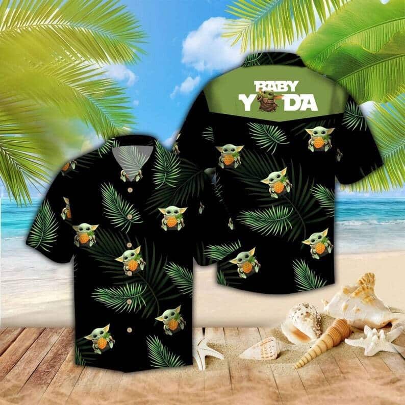 Baby Yoda Star Wars Hawaiian Shirt Palm Leaves Pattern On Dark Theme Baby Yoda Star Wars Hawaiian Shirt Palm Leaves Pattern On Dark Theme