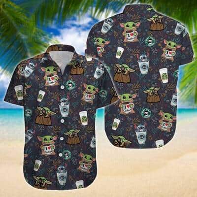 Stitch And Baby Yoda Star Wars Drinking Coffee Hawaiian Shirt Stitch And Baby Yoda Star Wars Drinking Coffee Hawaiian Shirt
