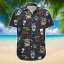 Stitch And Baby Yoda Star Wars Drinking Coffee Hawaiian Shirt