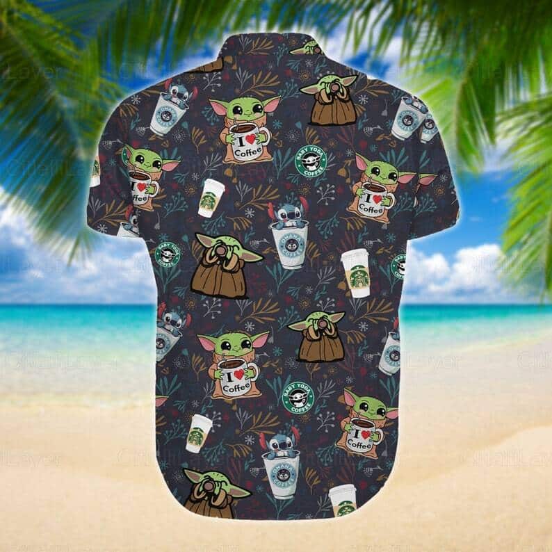 Stitch And Baby Yoda Star Wars Drinking Coffee Hawaiian Shirt Stitch And Baby Yoda Star Wars Drinking Coffee Hawaiian Shirt