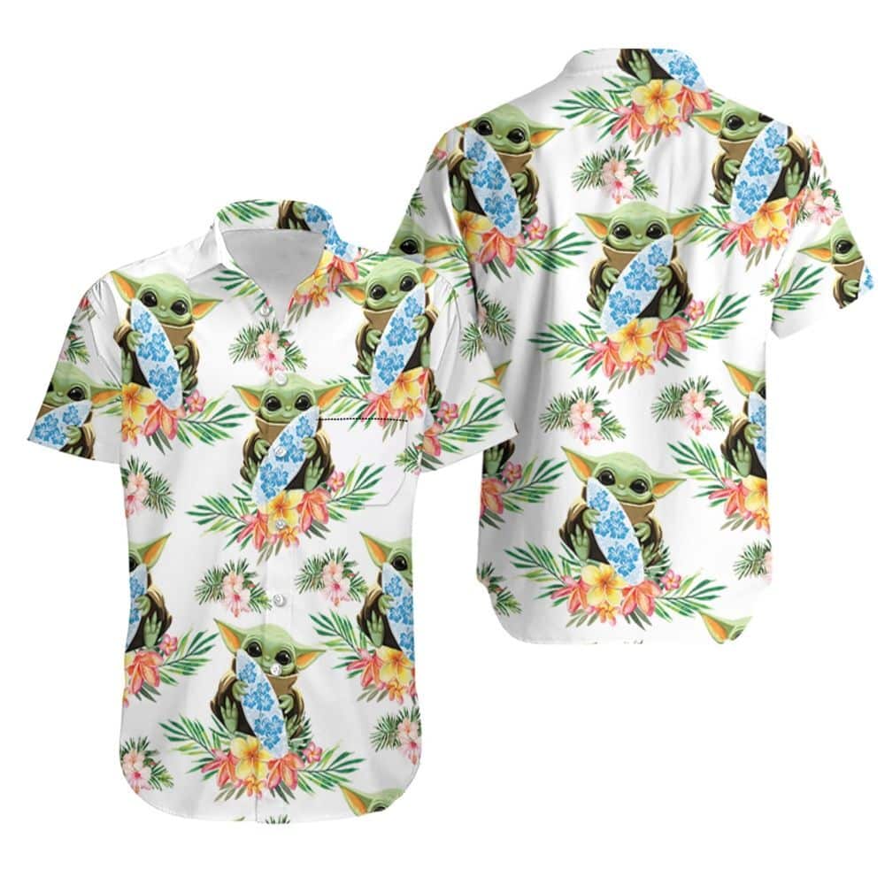 Star Wars Baby Yoda Hugging Surf Boards Hawaiian Shirt For Summer Lovers Star Wars Baby Yoda Hugging Surf Boards Hawaiian Shirt For Summer Lovers