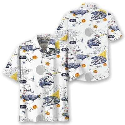 White Aloha Star Wars Spaceships Hawaiian Shirt Gift For Beach Trip