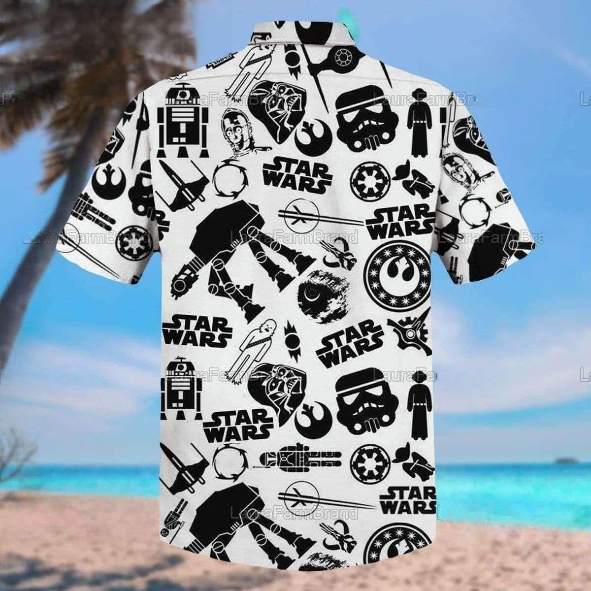 White Aloha Star Wars Hawaiian Shirt Black Pattern Summer Beach Gift White Aloha Star Wars Hawaiian Shirt Black Pattern Summer Beach Gift