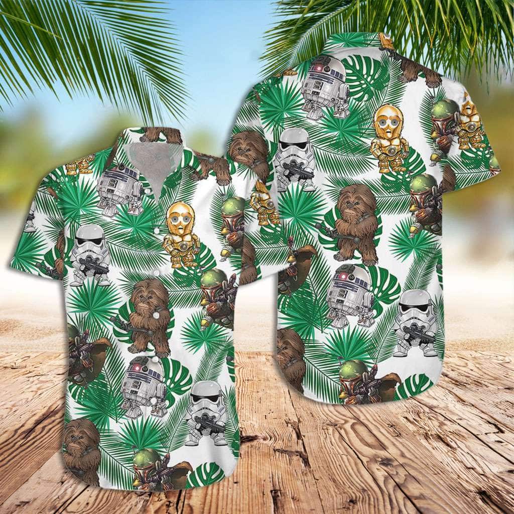 Star Wars Stormtrooper And Chewbacca Tropical Leaves Pattern Hawaiian Shirt