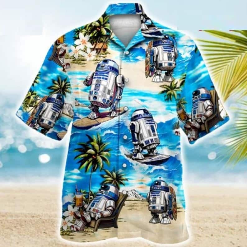 Beach Aloha Star Wars Movie R2D2 Robot Surfing Hawaiian Shirt