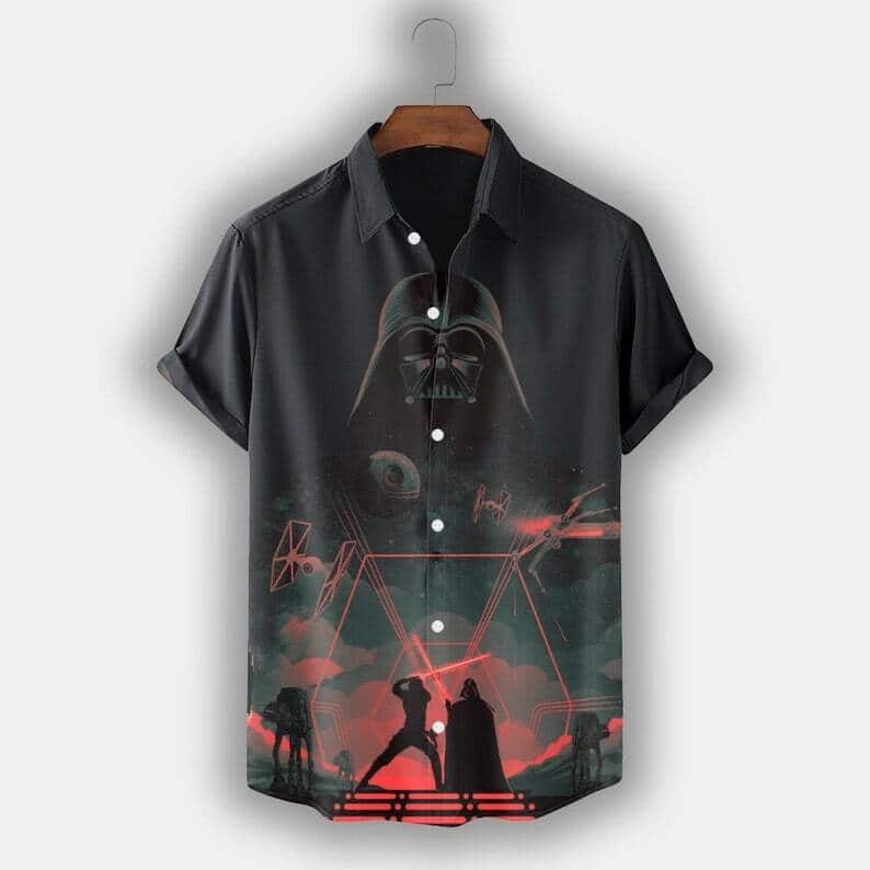 Black Aloha Spaceship Star Wars Synthwave Darth Vader Hawaiian Shirt
