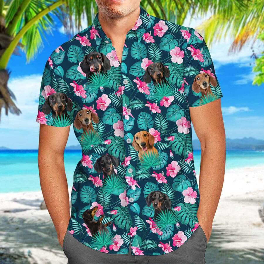 Summer Aloha Dachshund Hawaiian Shirt Palm Leaves Pattern