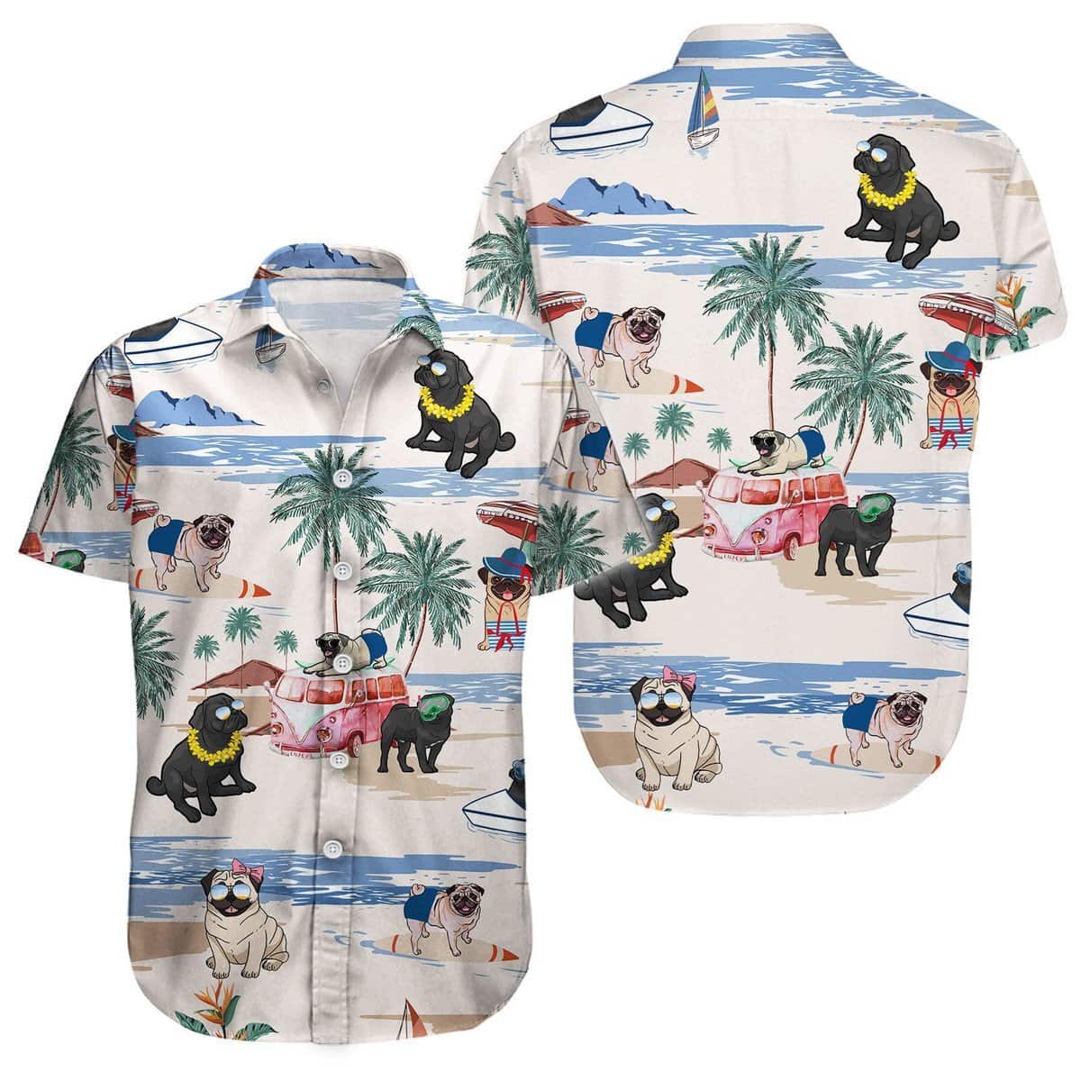 Aloha Pug Hawaiian Shirt Beach Pattern Gift For Dog Lovers Aloha Pug Hawaiian Shirt Beach Pattern Gift For Dog Lovers