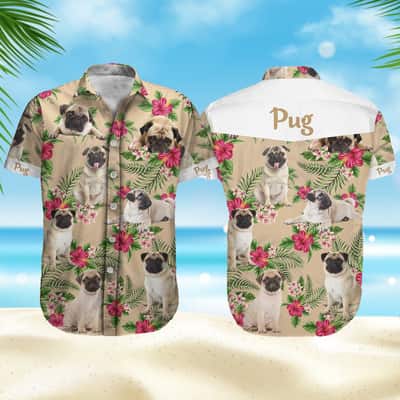 Tropical Flower Pattern With Pug Hawaiian Shirt For Dog Lovers Tropical Flower Pattern With Pug Hawaiian Shirt For Dog Lovers