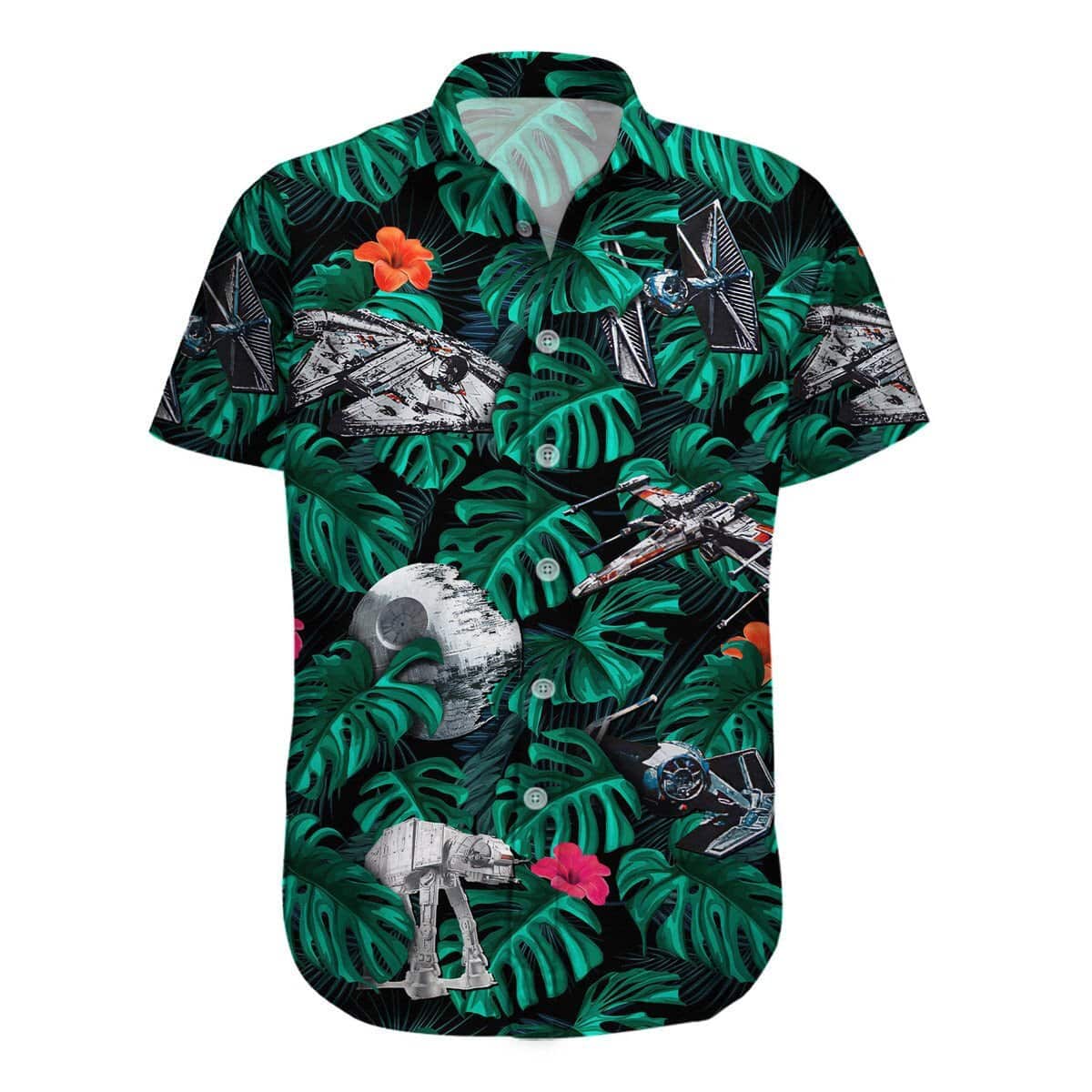 Star Wars Space Warship And Tropical Palm Leaves Hawaiian Shirt Star Wars Space Warship And Tropical Palm Leaves Hawaiian Shirt