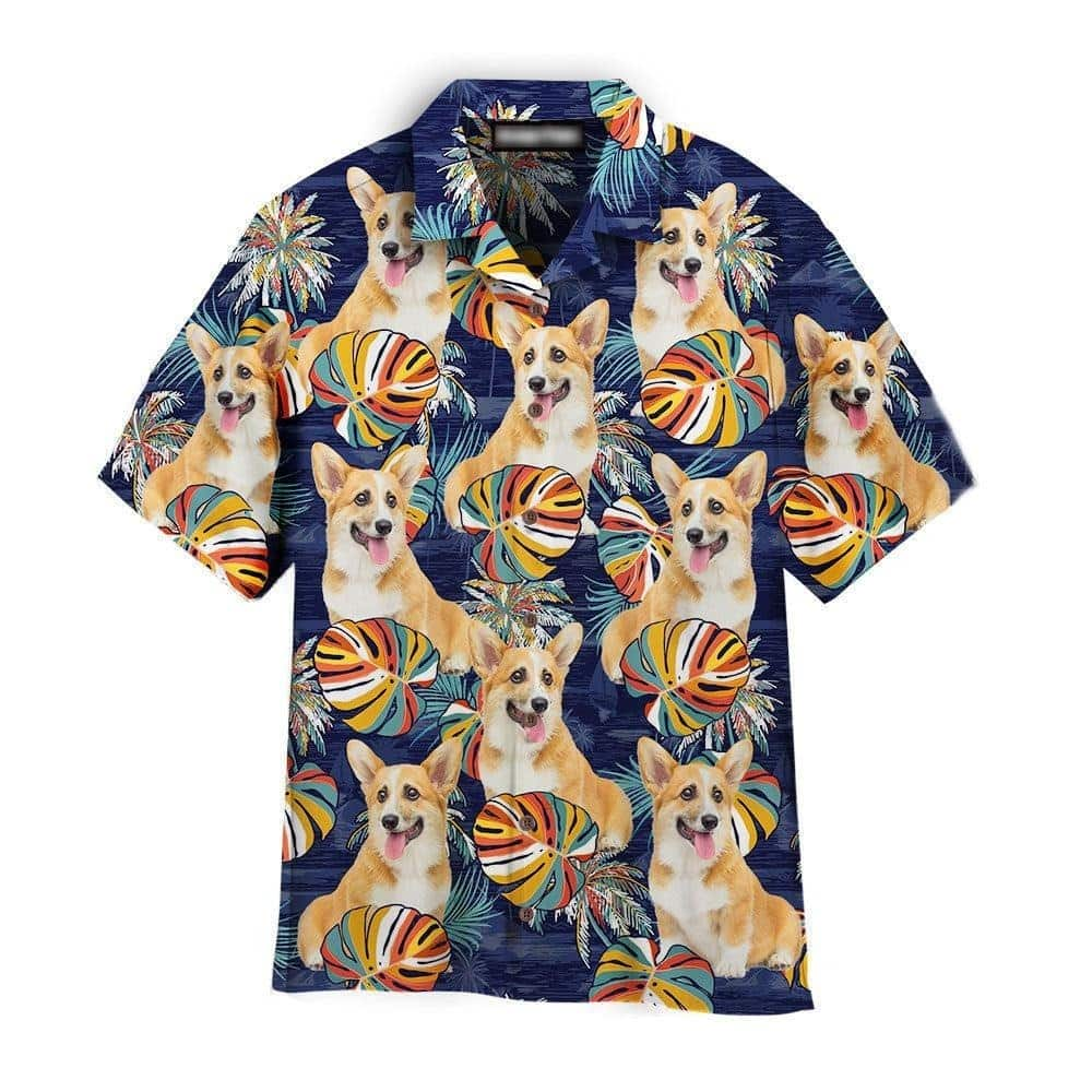 Cool Corgi Hawaiian Shirt Palm Leaves Pattern Beach Gift For Dog Owners