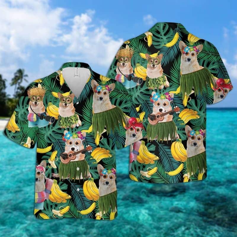 Funny Corgi Hawaiian Shirt Banana Leaves Pattern Summer Beach Gift Funny Corgi Hawaiian Shirt Banana Leaves Pattern Summer Beach Gift