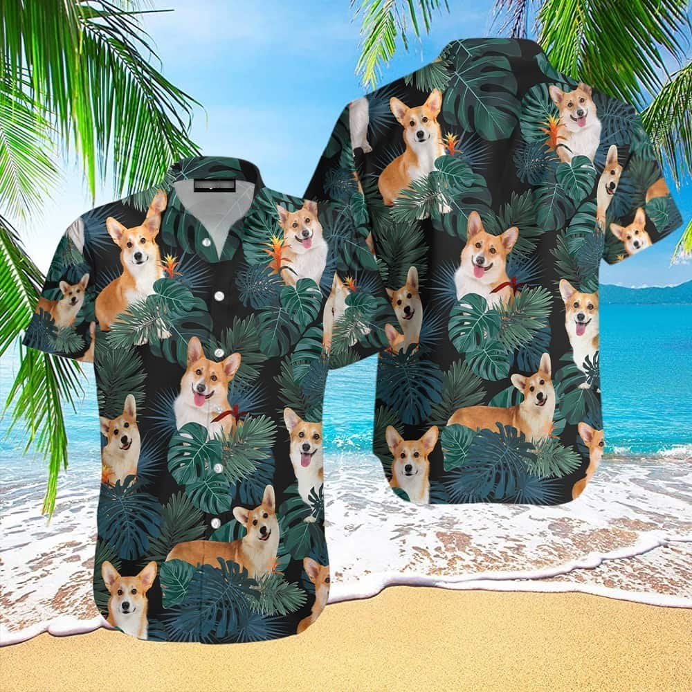 Corgi Hawaiian Shirt Palm Leaves Pattern Gift For Beach Trip Corgi Hawaiian Shirt Palm Leaves Pattern Gift For Beach Trip