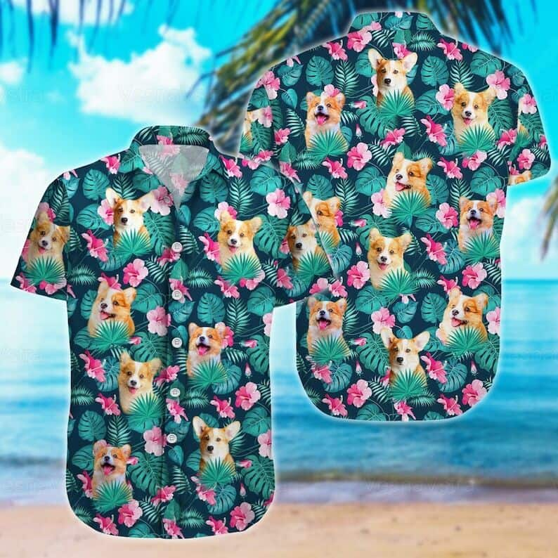 Summer Aloha Corgi Hawaiian Shirt Palm Leaves Pattern