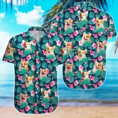 Summer Aloha Corgi Hawaiian Shirt Palm Leaves Pattern Summer Aloha Corgi Hawaiian Shirt Palm Leaves Pattern