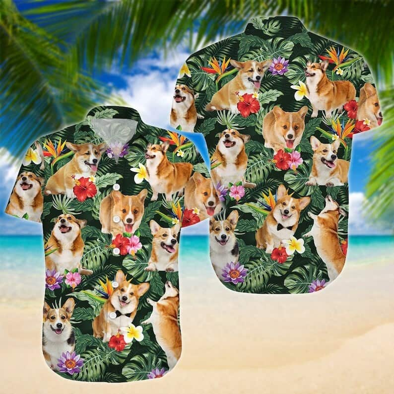 Corgi Dog Hawaiian Shirt Palm Leaves Pattern Summer Gift For Corgi Lovers