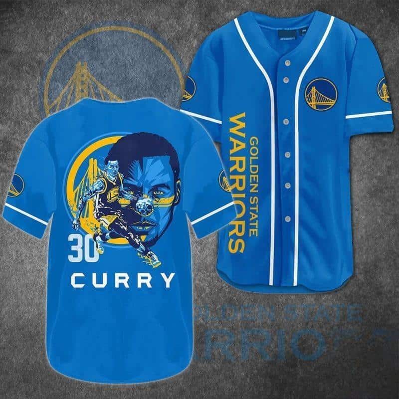 Blue NBA Golden State Warriors 30 Curry Baseball Jersey
